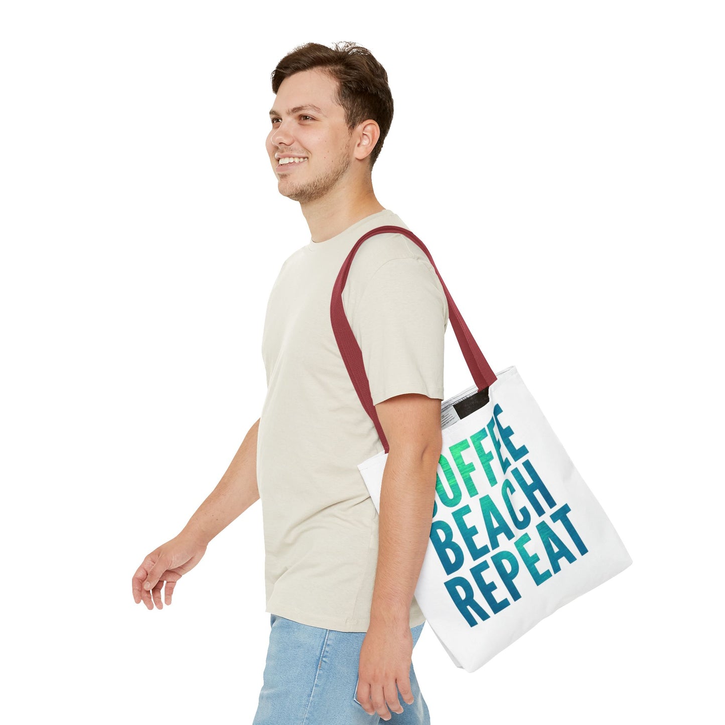 Coffee Beach Repeat Tote Bag - Perfect for Summer Days & Beach Lovers