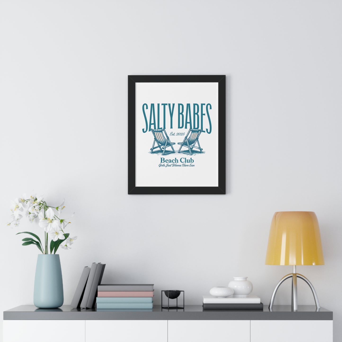 Salty Babes Beach Club Framed Vertical Poster - Coastal Decor for Beach Lovers