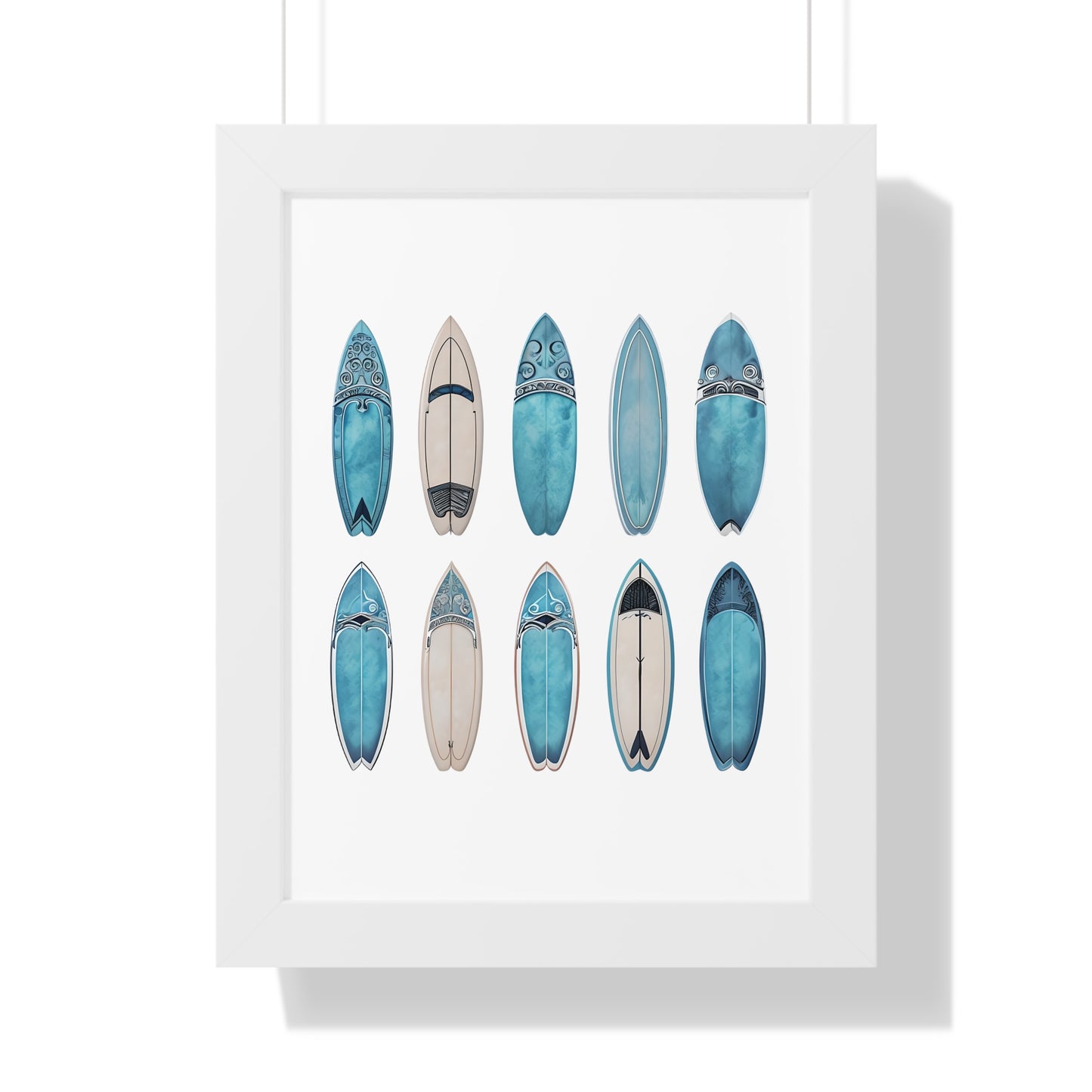 Surfboard Art Framed Poster - Coastal Home Decor for Beach Lovers