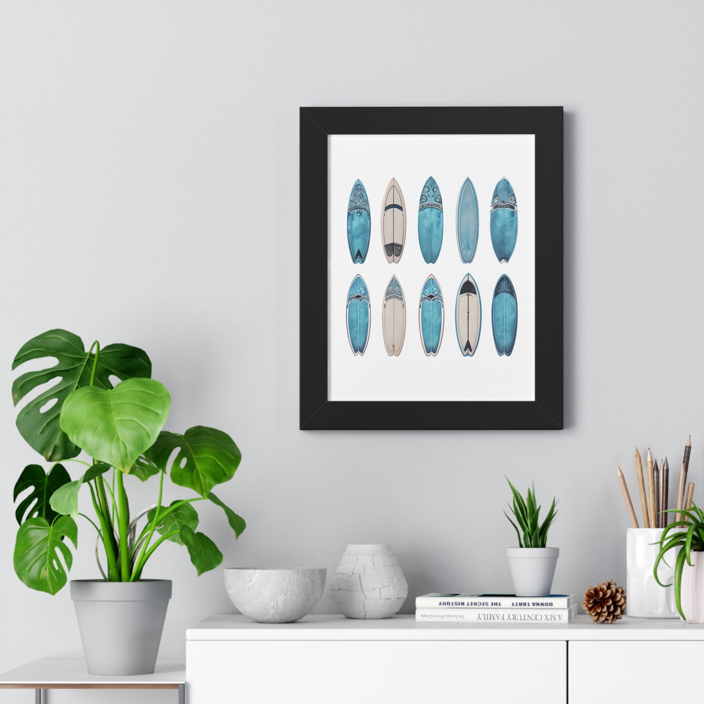 Surfboard Art Framed Poster - Coastal Home Decor for Beach Lovers