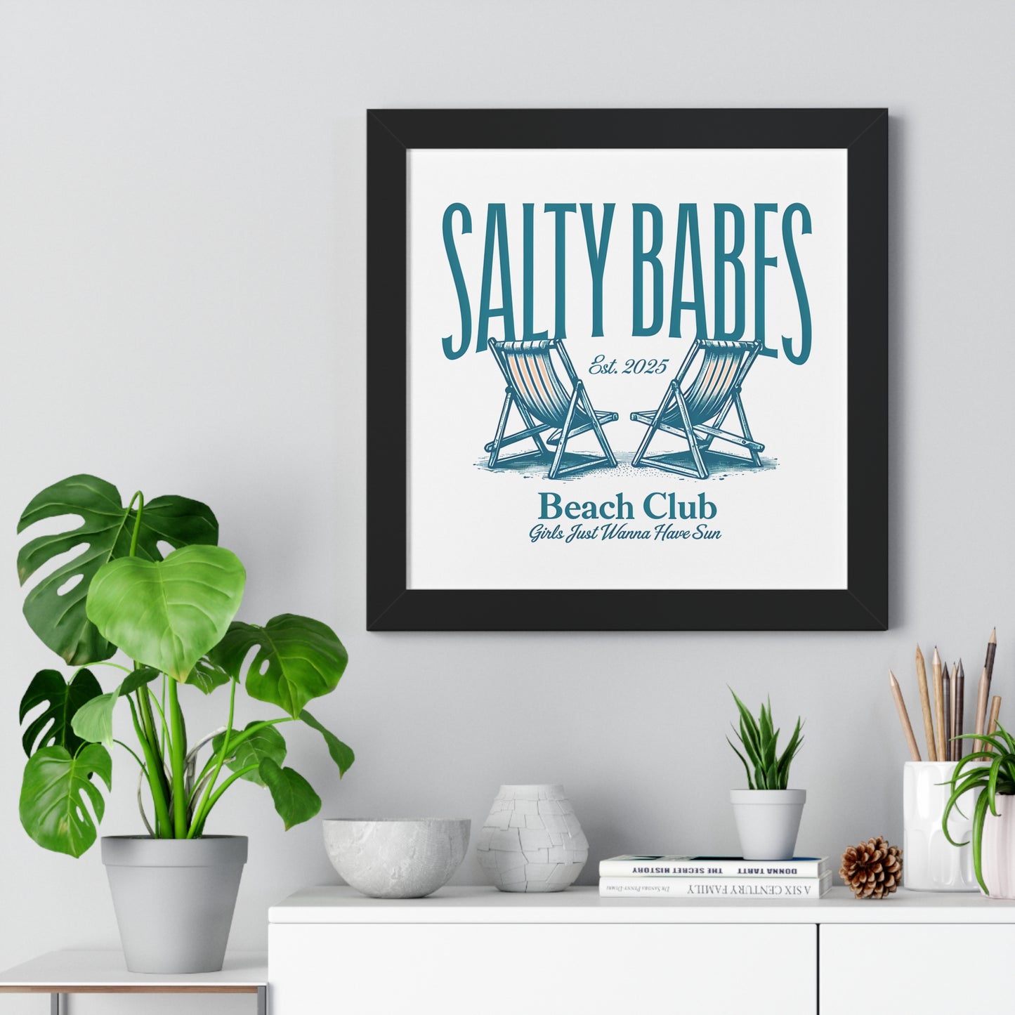 Salty Babes Beach Club Framed Vertical Poster - Coastal Decor for Beach Lovers