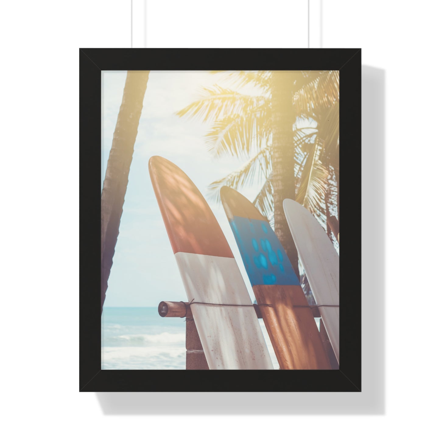 Beach Vibe Framed Vertical Poster, Surfboard Art, Coastal Wall Decor, Ocean Breeze Print, Perfect for Home, Summer Aesthetic