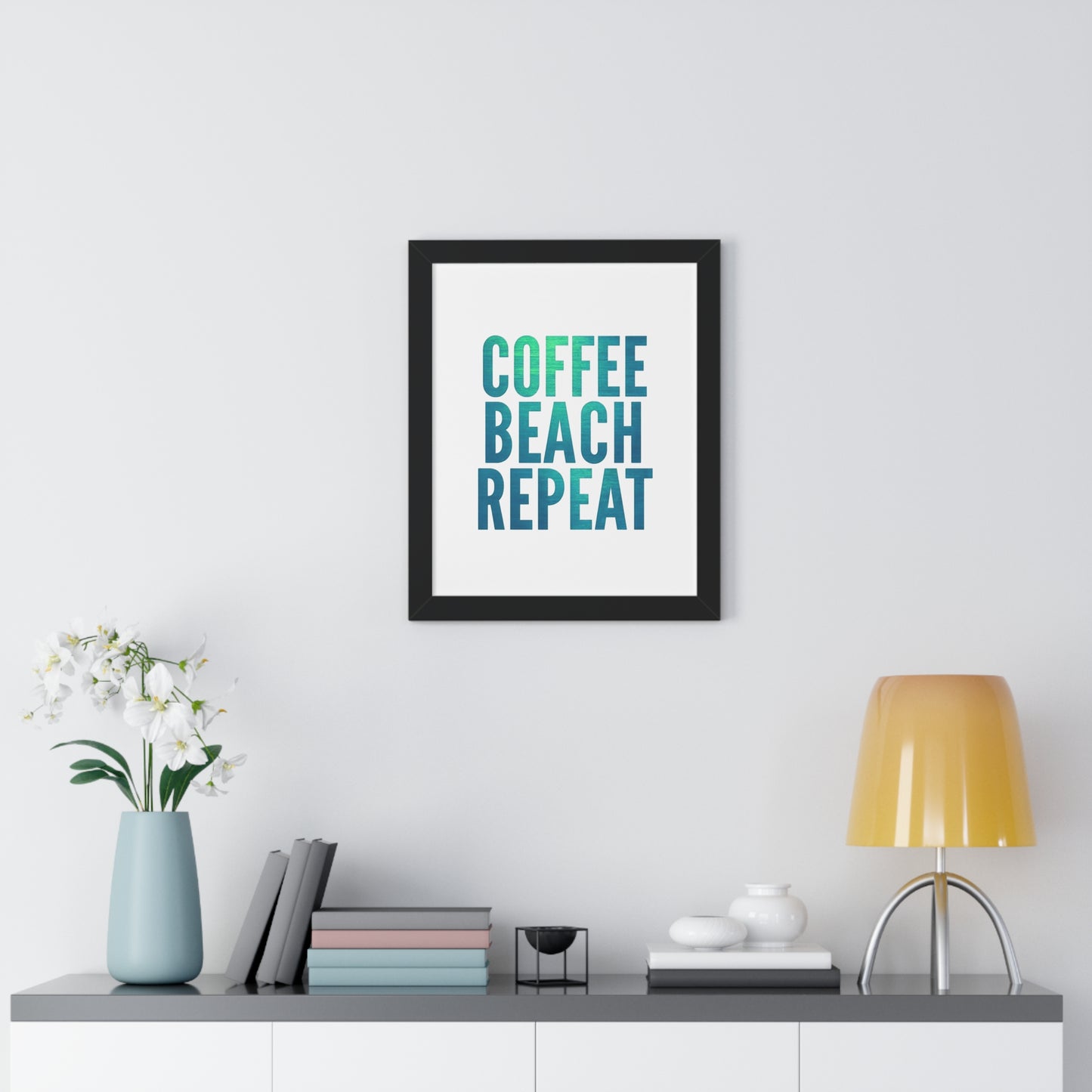 Coffee Beach Repeat Framed Vertical Poster | Coastal Home Decor