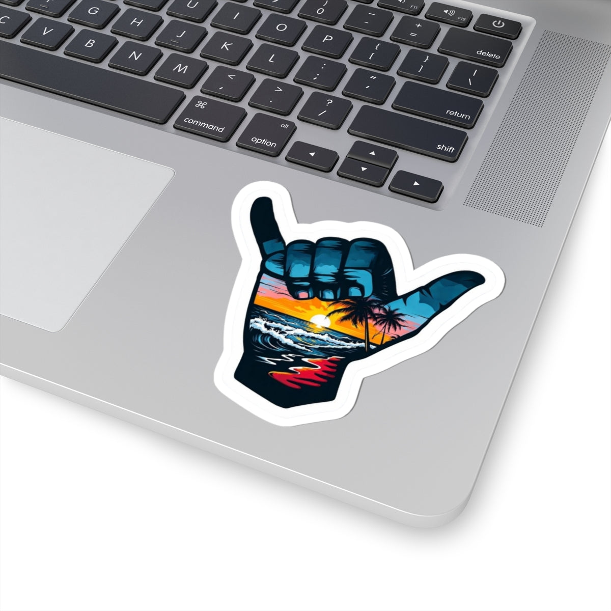 Shaka Vibe Kiss-Cut Stickers - Tropical Sunset Design for Beach Lovers