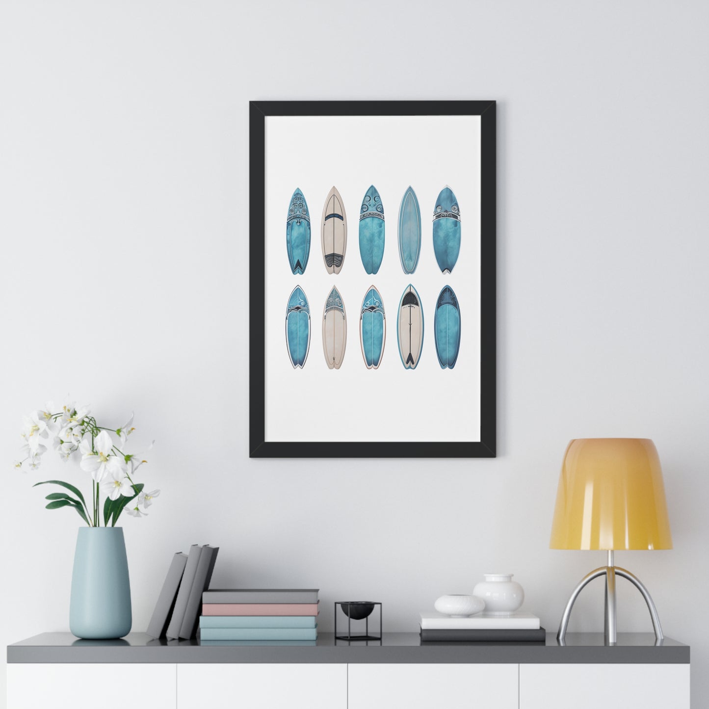 Surfboard Art Framed Poster - Coastal Home Decor for Beach Lovers