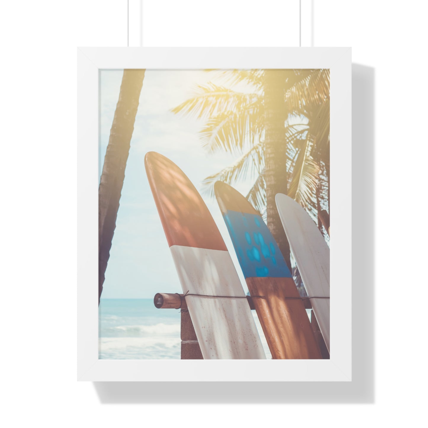 Beach Vibe Framed Vertical Poster, Surfboard Art, Coastal Wall Decor, Ocean Breeze Print, Perfect for Home, Summer Aesthetic