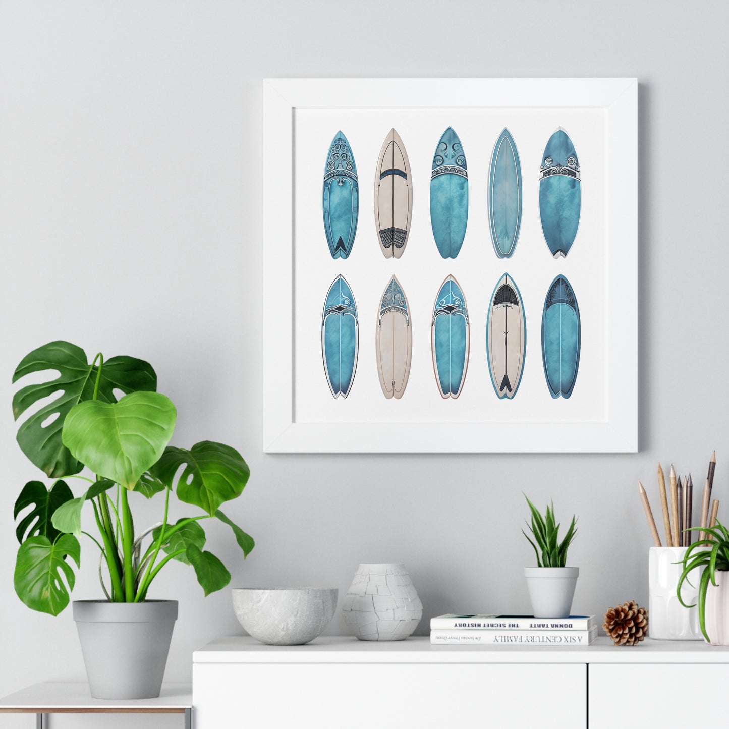 Surfboard Art Framed Poster - Coastal Home Decor for Beach Lovers