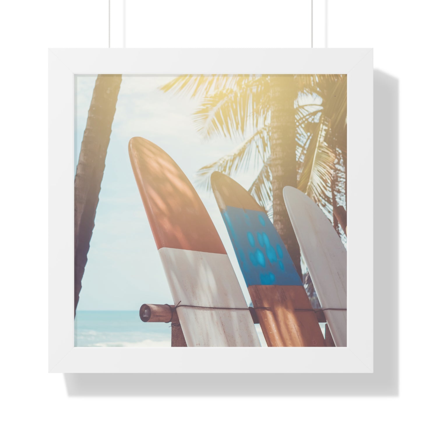 Beach Vibe Framed Vertical Poster, Surfboard Art, Coastal Wall Decor, Ocean Breeze Print, Perfect for Home, Summer Aesthetic