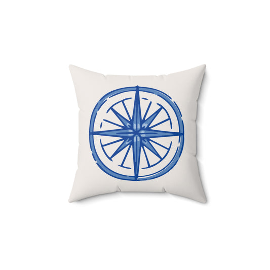 Nautical Compass Decorative Pillow - Spun Polyester Square Cushion for Home & Travel