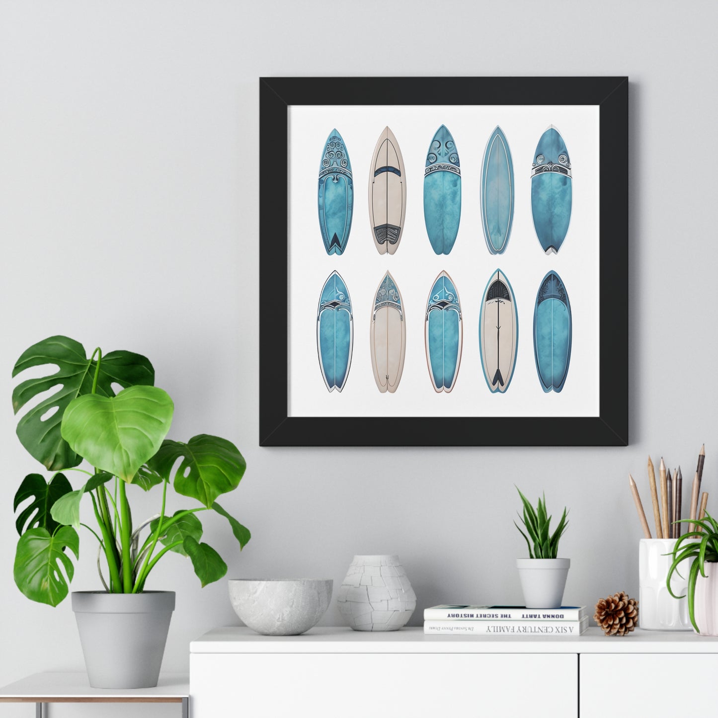 Surfboard Art Framed Poster - Coastal Home Decor for Beach Lovers