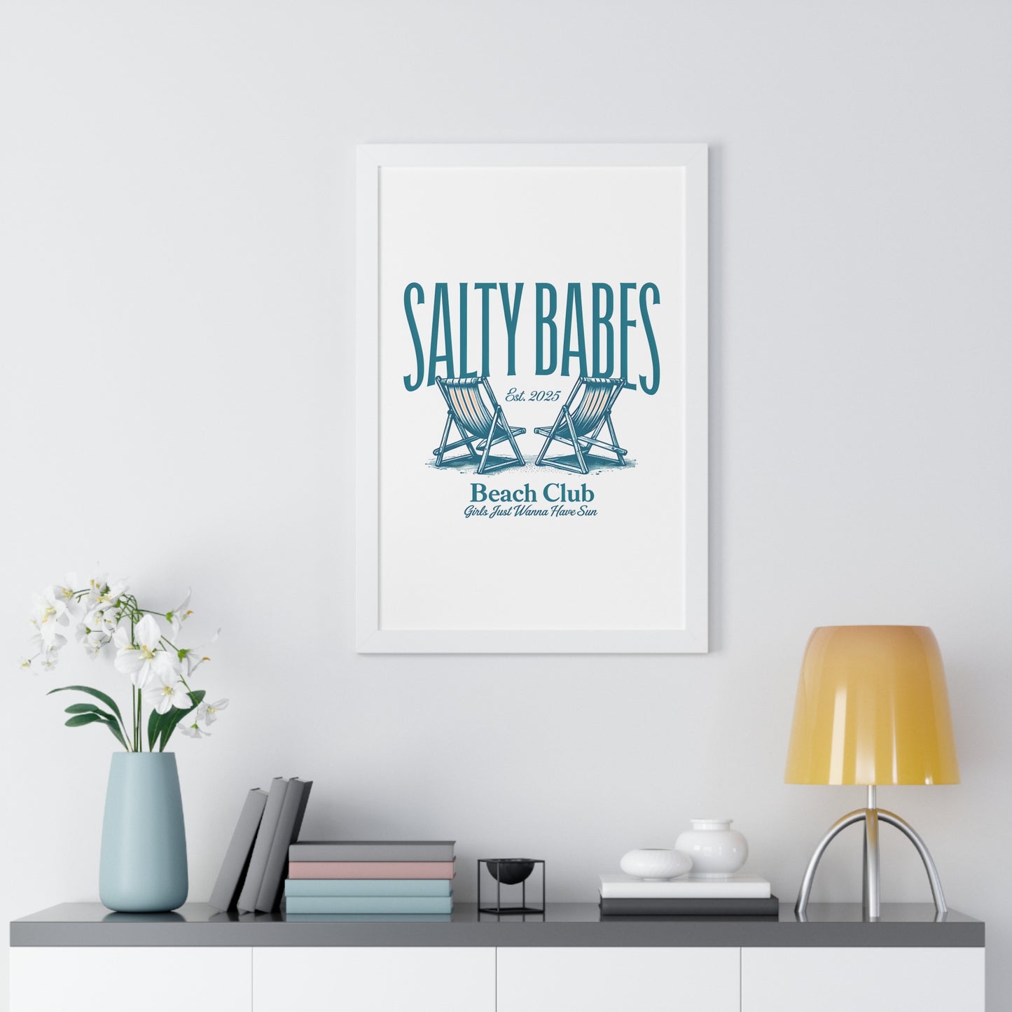 Salty Babes Beach Club Framed Vertical Poster - Coastal Decor for Beach Lovers