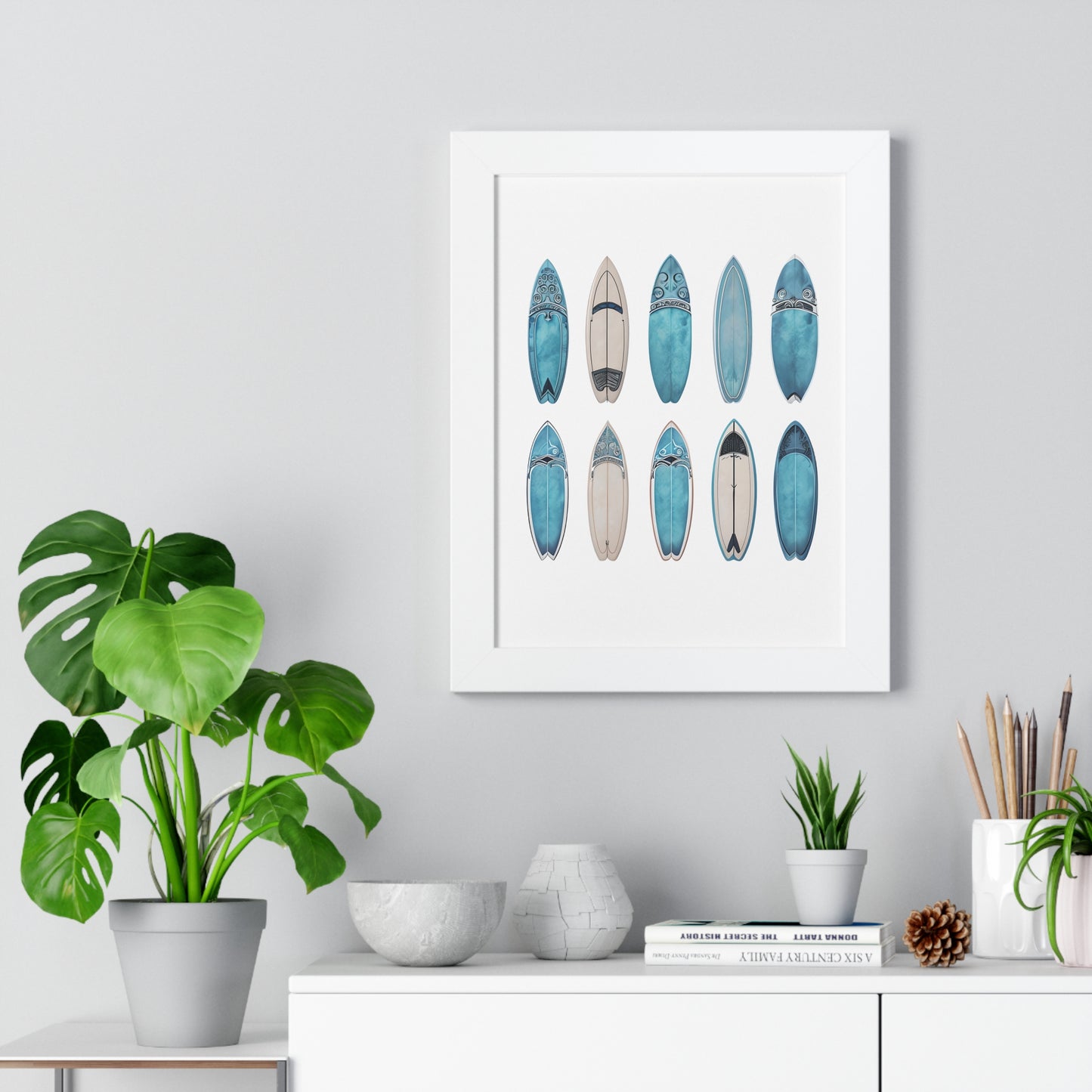 Surfboard Art Framed Poster - Coastal Home Decor for Beach Lovers