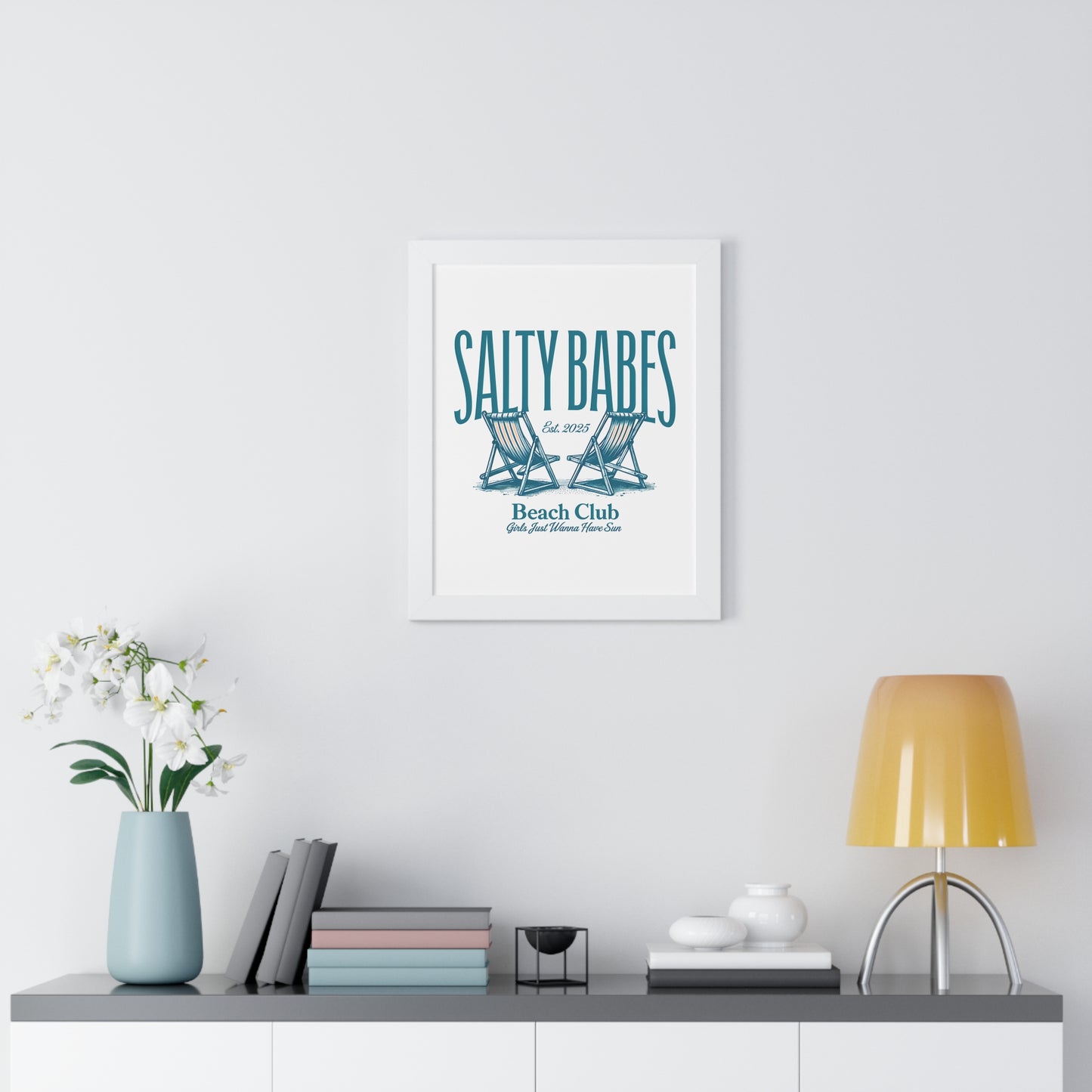Salty Babes Beach Club Framed Vertical Poster - Coastal Decor for Beach Lovers