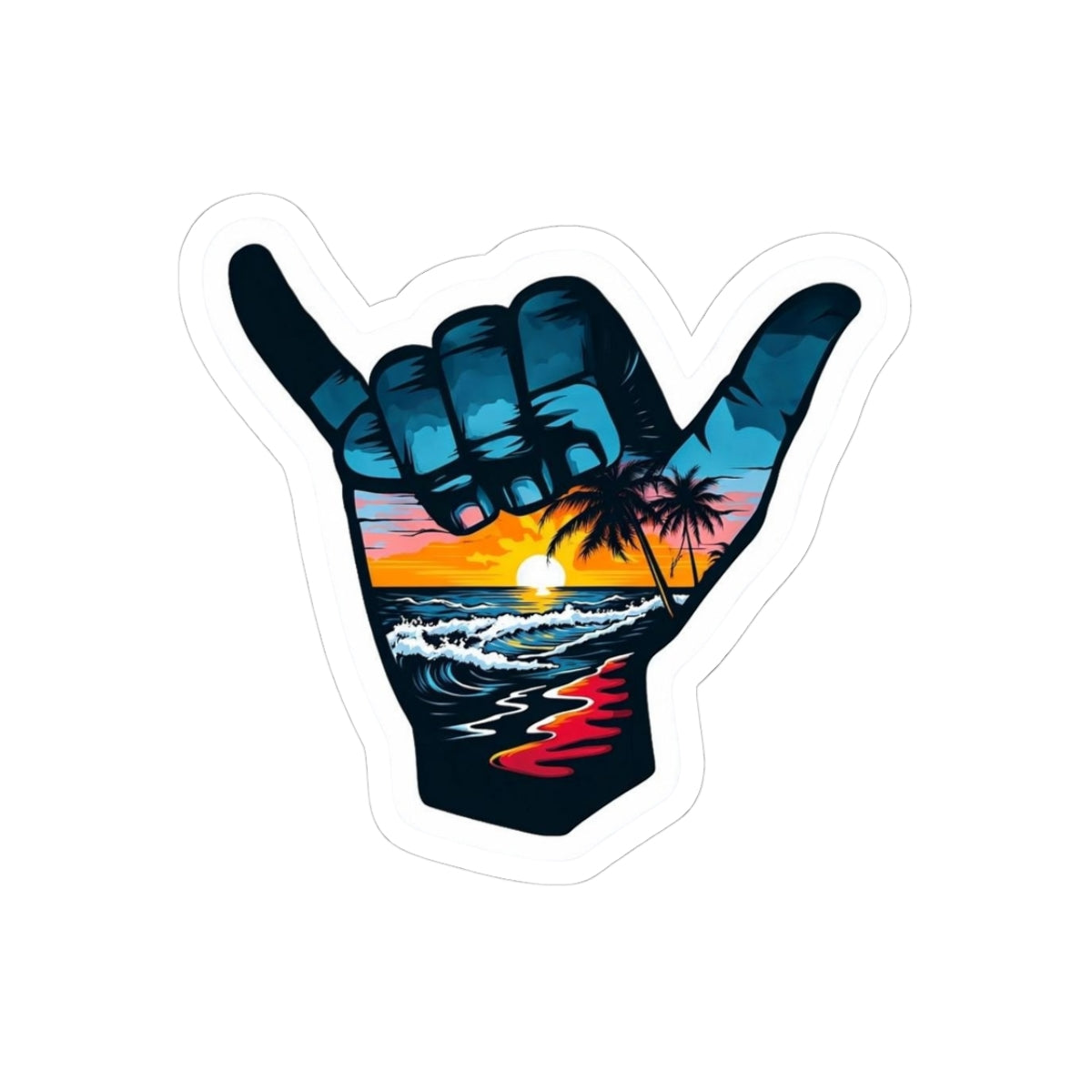 Shaka Vibe Kiss-Cut Stickers - Tropical Sunset Design for Beach Lovers