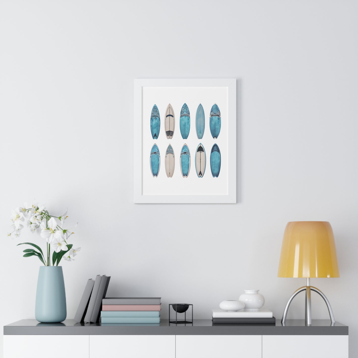 Surfboard Art Framed Poster - Coastal Home Decor for Beach Lovers