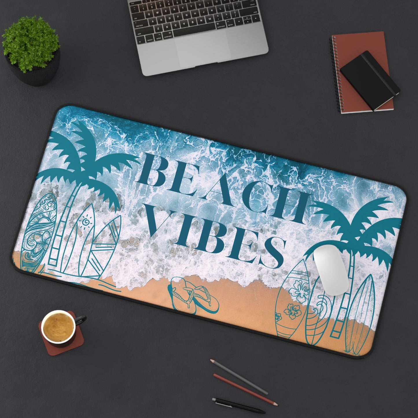 Beach Vibes Desk Mat — Surfboard & Palm