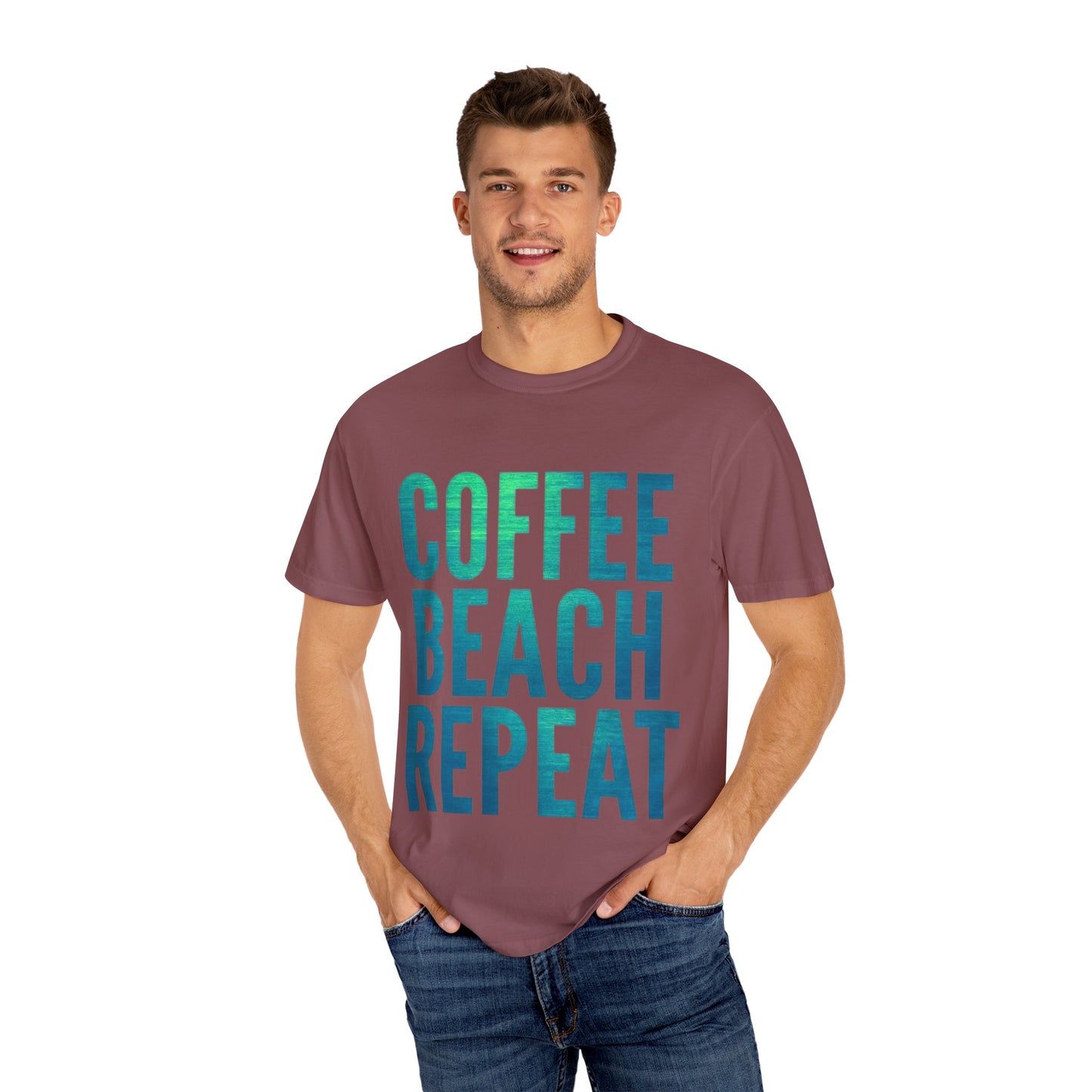 Coffee Beach Repeat Unisex Garment-Dyed T-Shirt