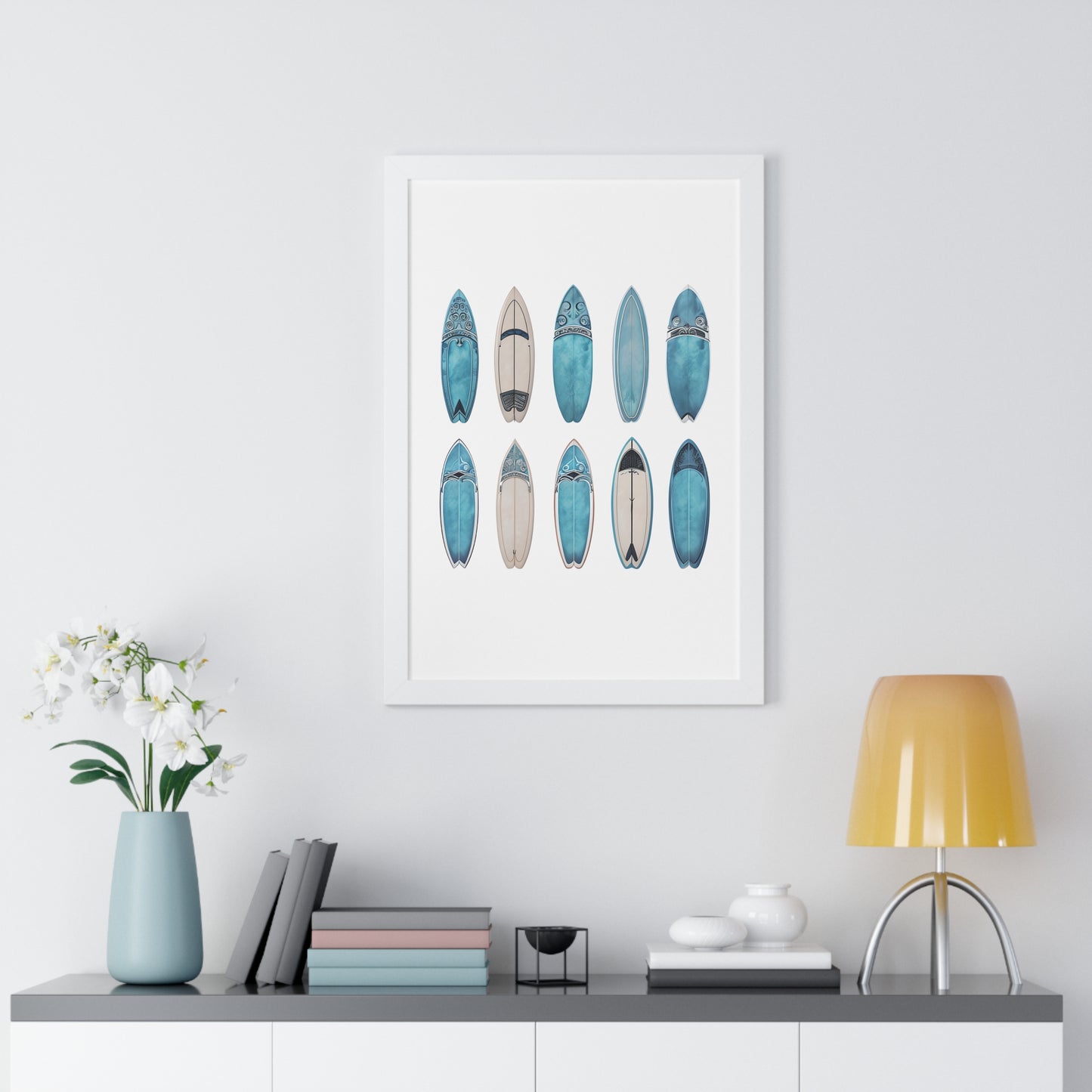 Surfboard Art Framed Poster - Coastal Home Decor for Beach Lovers