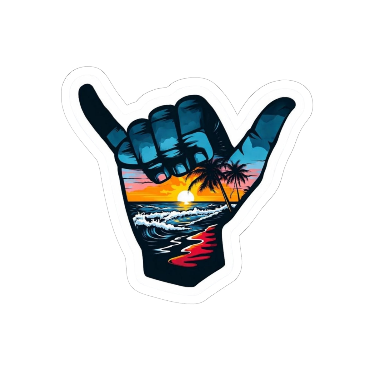Shaka Vibe Kiss-Cut Stickers - Tropical Sunset Design for Beach Lovers