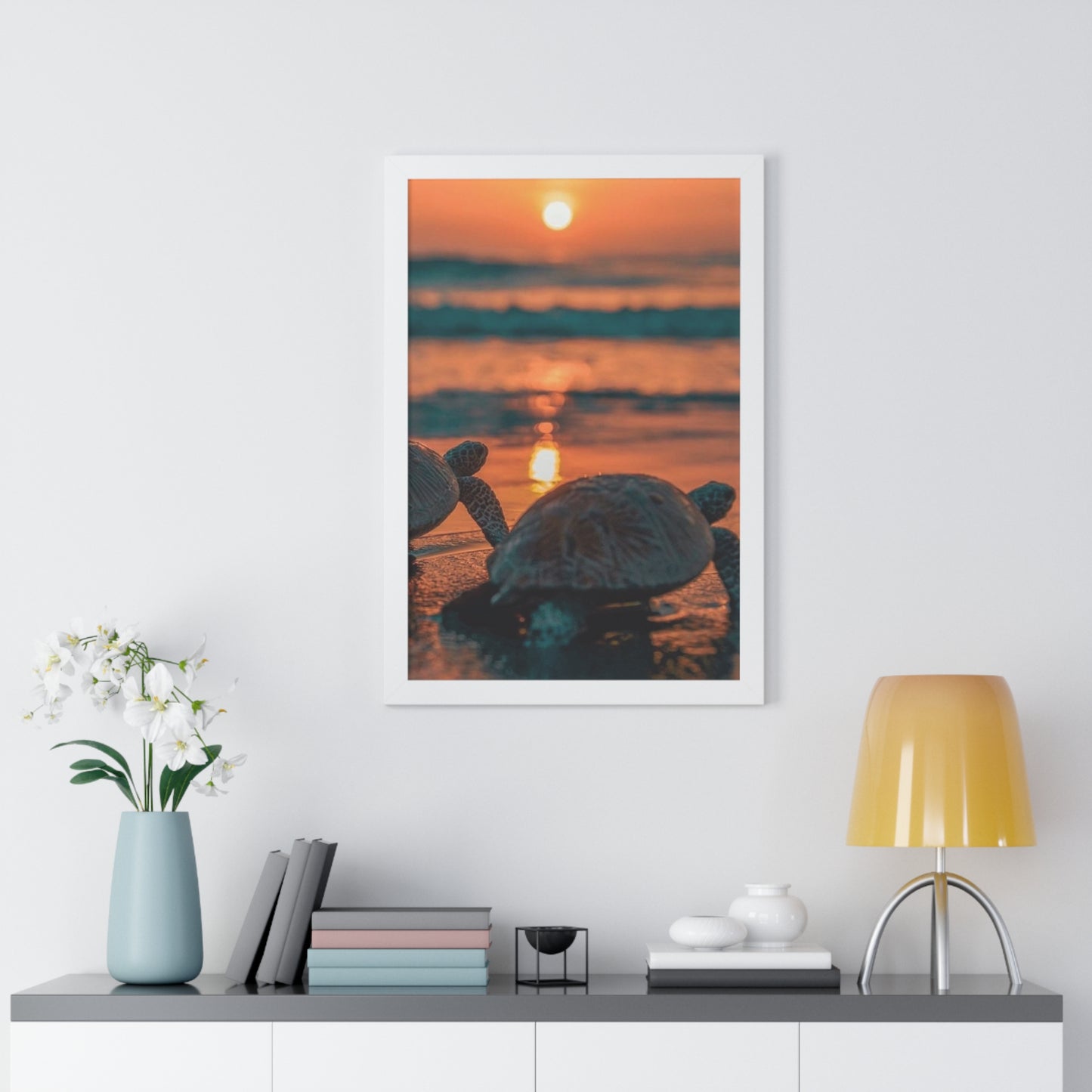 Sea Turtle Sunset Framed Poster