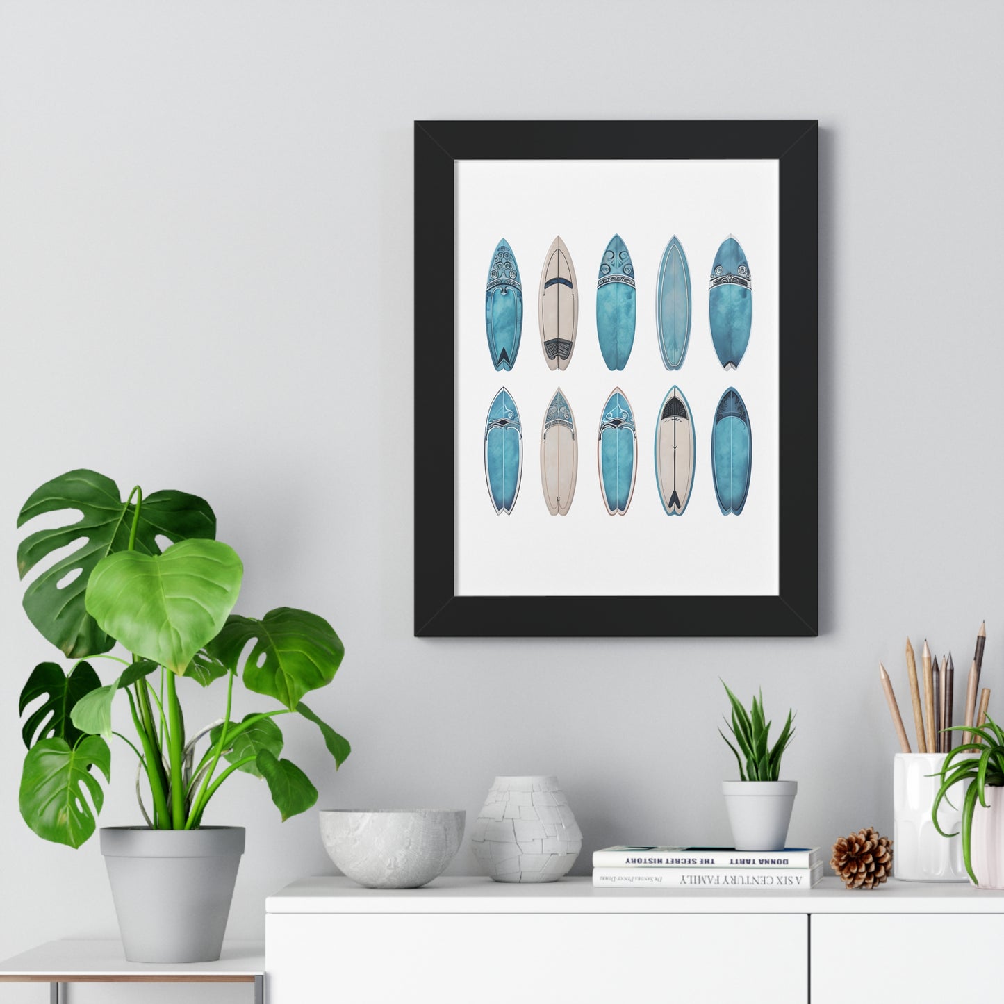 Surfboard Art Framed Poster - Coastal Home Decor for Beach Lovers