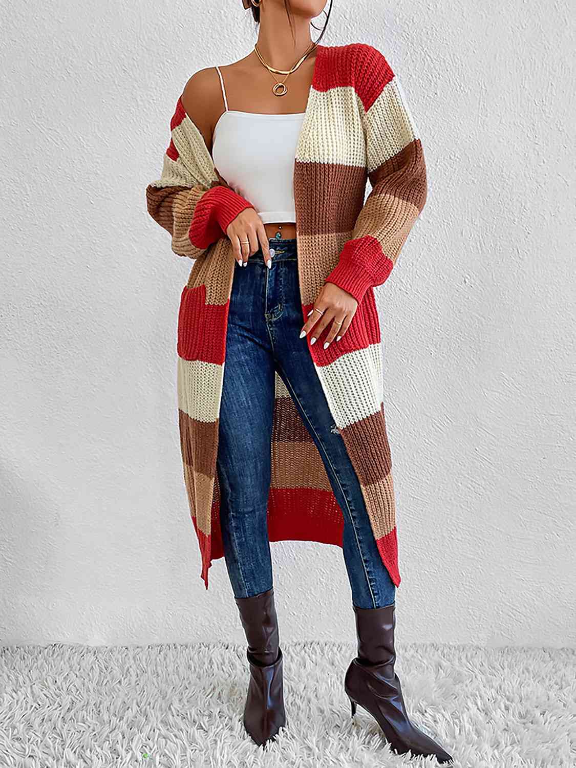 Color Block Open Front Longline Cardigan – Kimberly Raymond Studios
