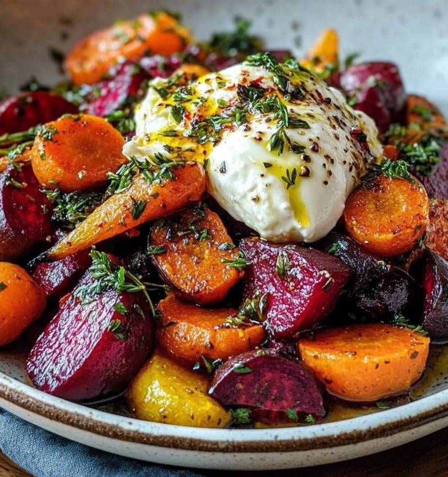 Roasted Beets and Carrot Salad with Burrata