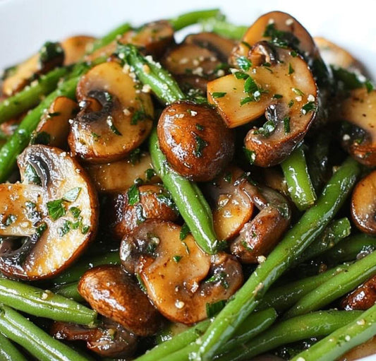 Garlic Butter Sautéed Green Beans and Mushrooms