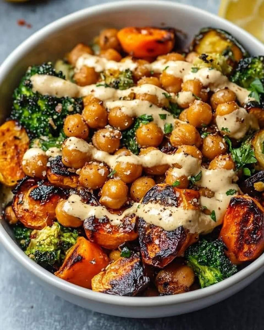 Roasted Vegetable & Chickpea Bowl with Tahini Dressing