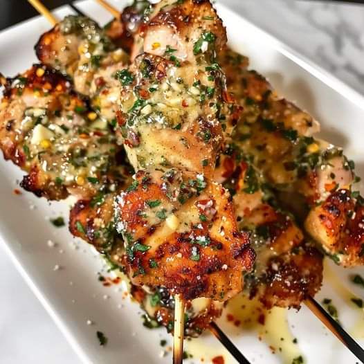 Gsrlic Parmesan Chicken Skewers