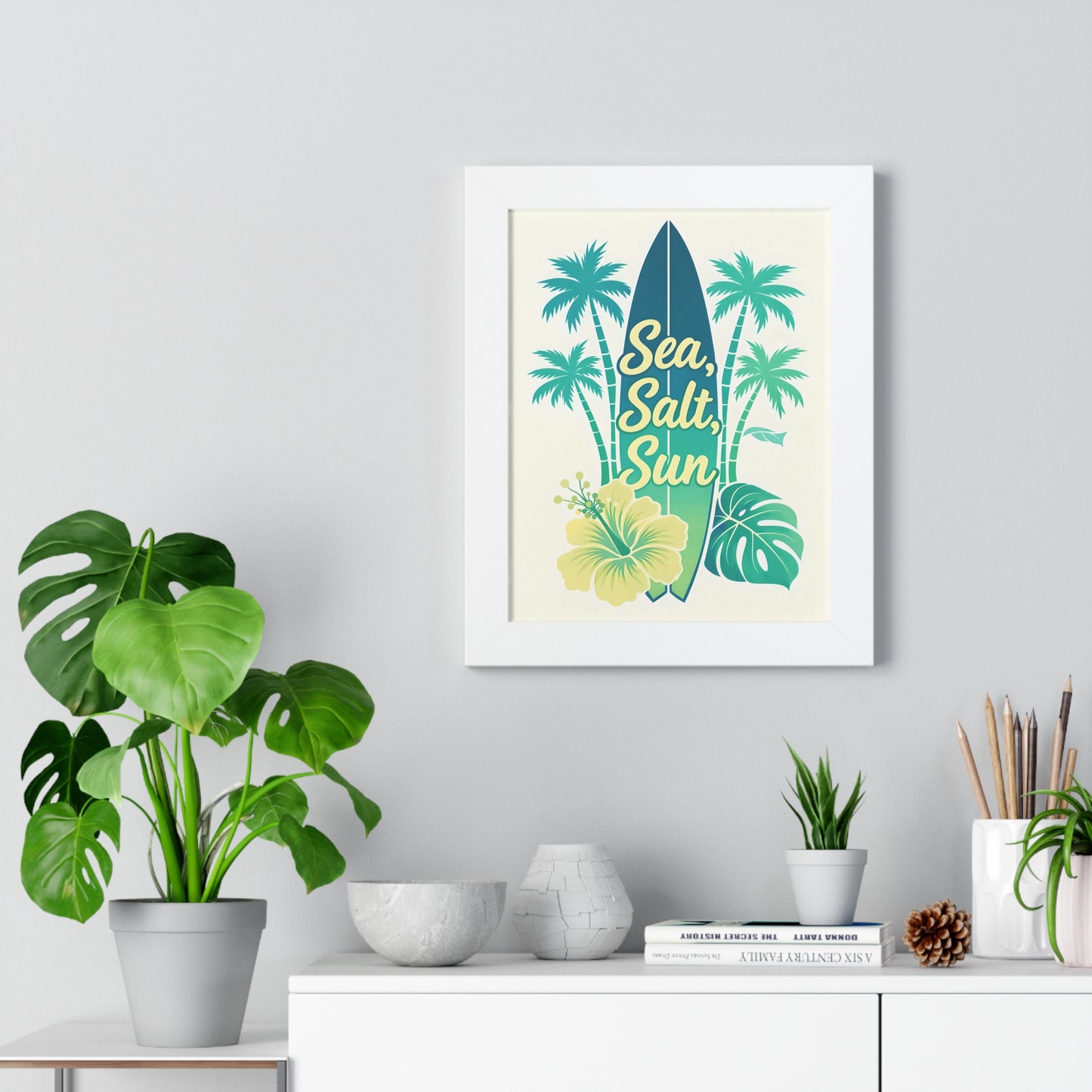 "Sea, Salt, Sun" Tropical Surf Framed Poster