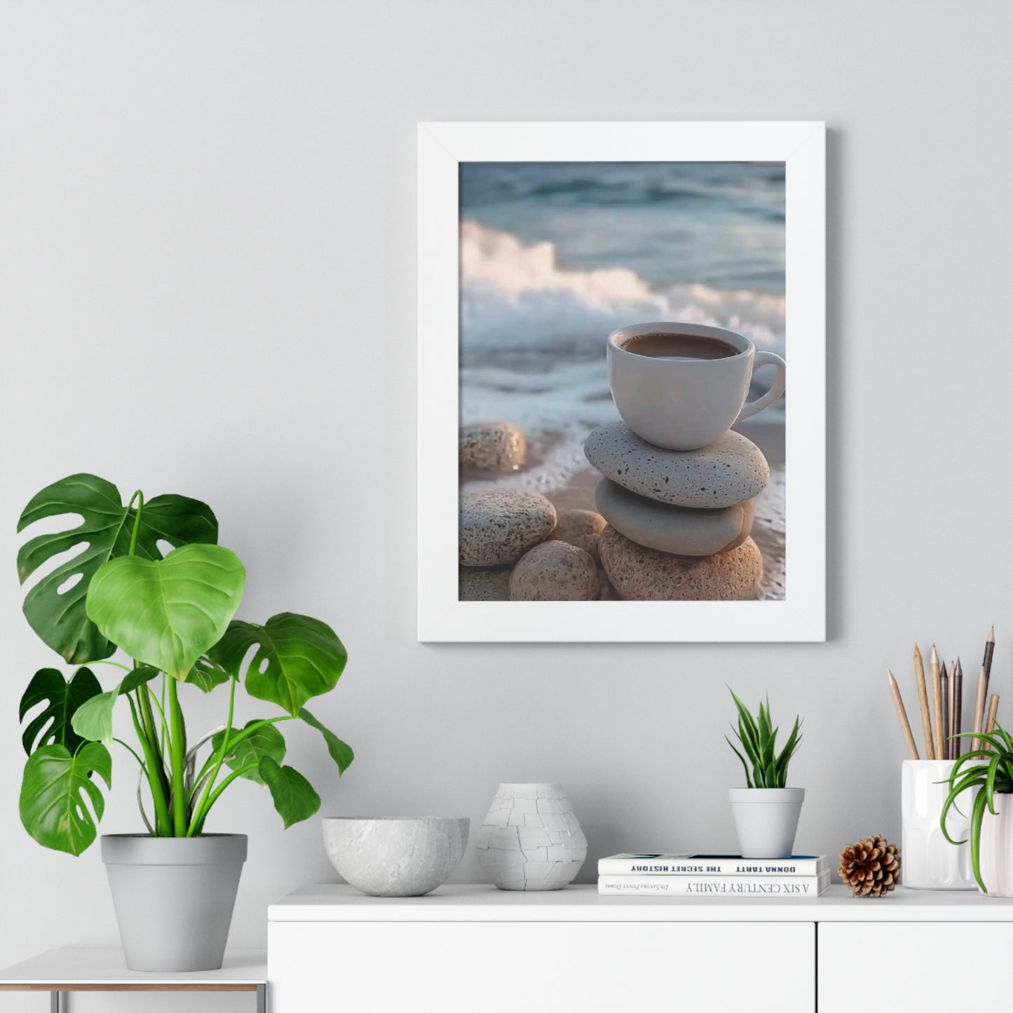 Coastal Coffee Beach Framed Wall Art