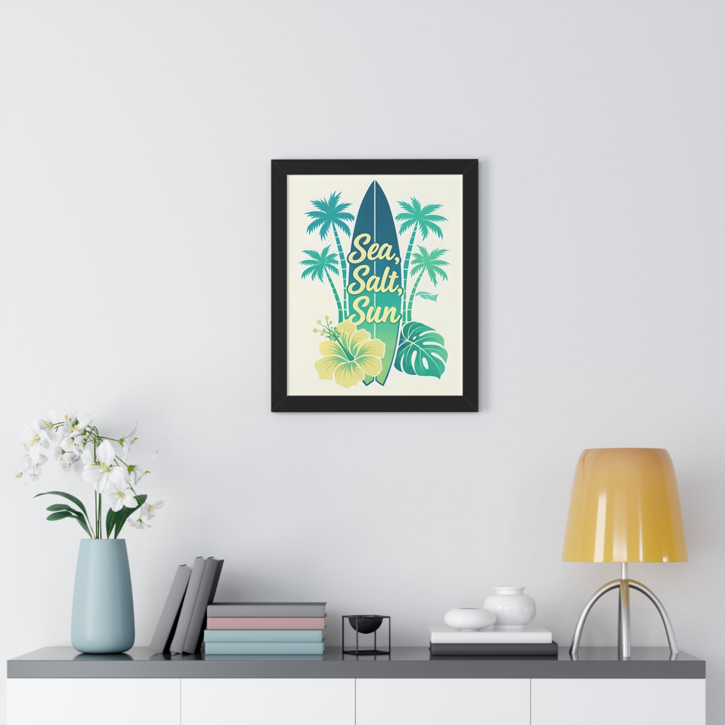"Sea, Salt, Sun" Tropical Surf Framed Poster
