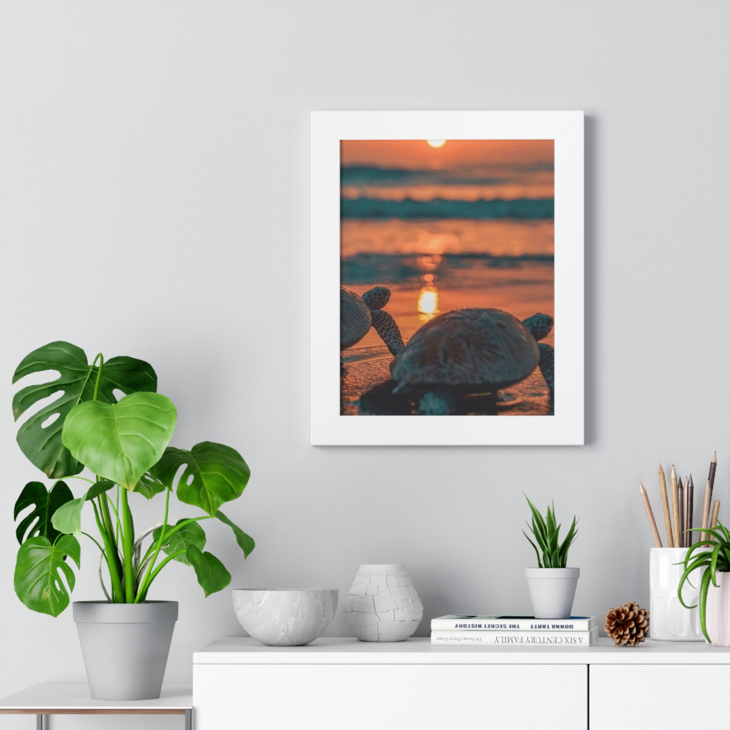 Sea Turtle Sunset Framed Poster
