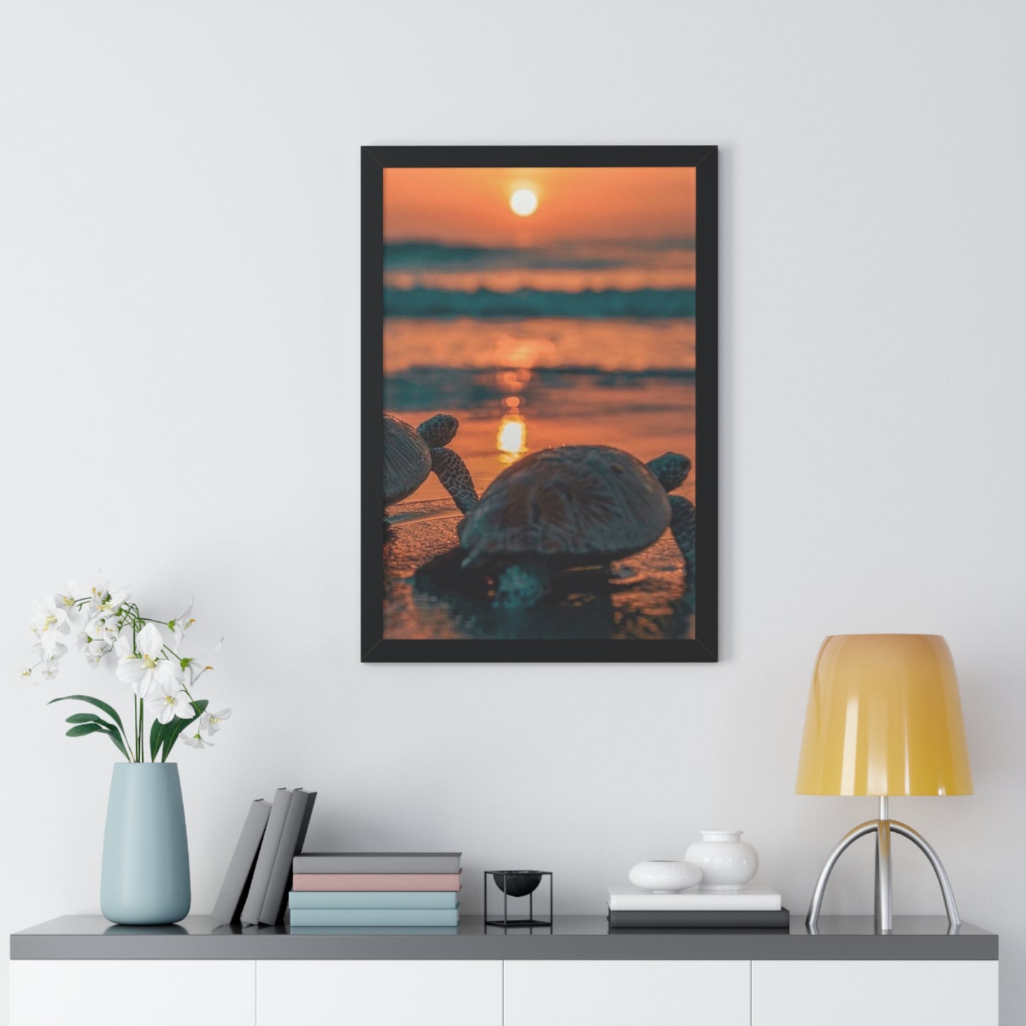 Sea Turtle Sunset Framed Poster