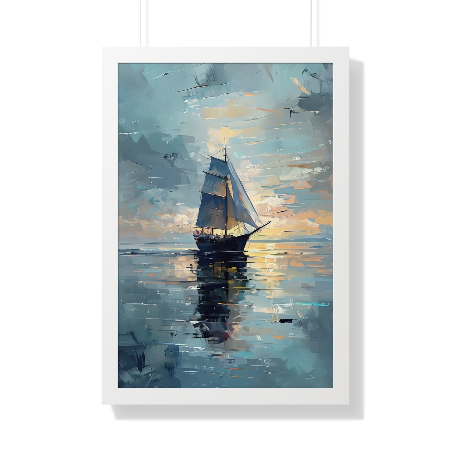 Single Sailboat Sunset Framed Poster