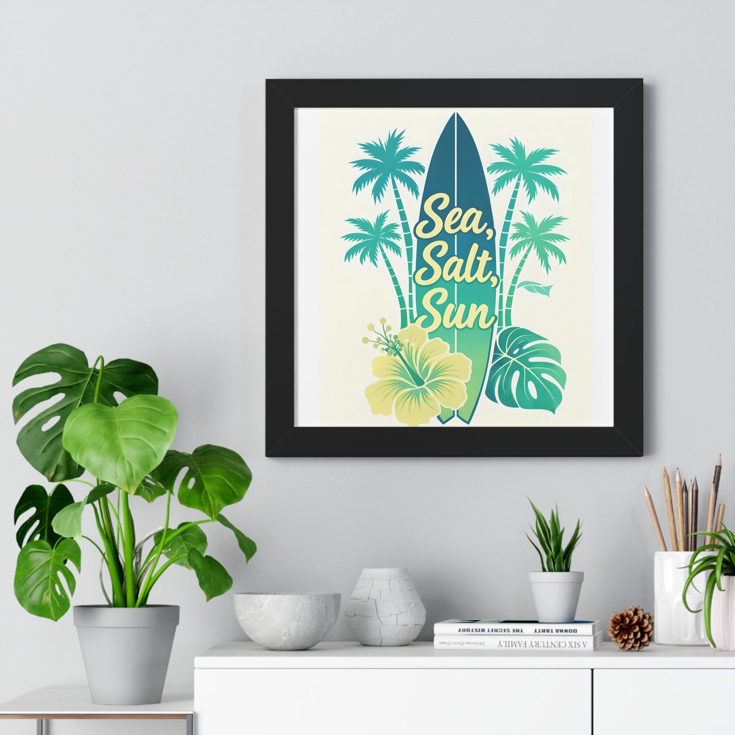 "Sea, Salt, Sun" Tropical Surf Framed Poster