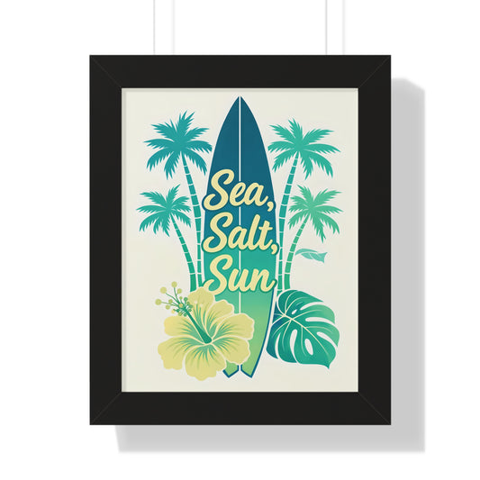 "Sea, Salt, Sun" Tropical Surf Framed Poster