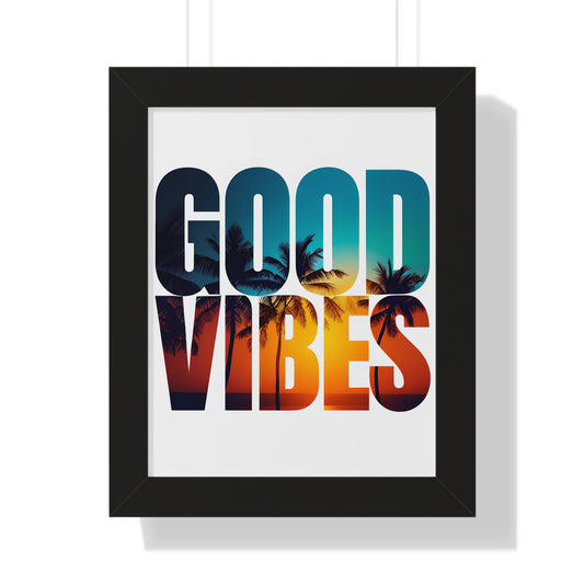 "Good Vibes" Tropical Sunset Framed Poster