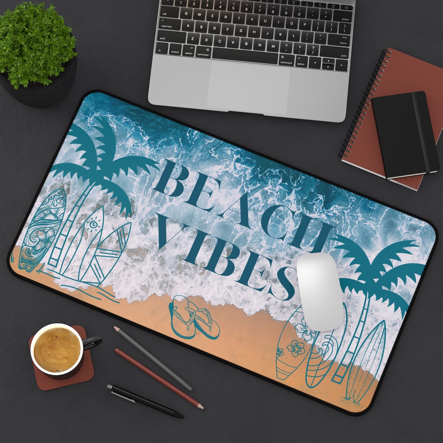 Beach Vibes Desk Mat — Surfboard & Palm