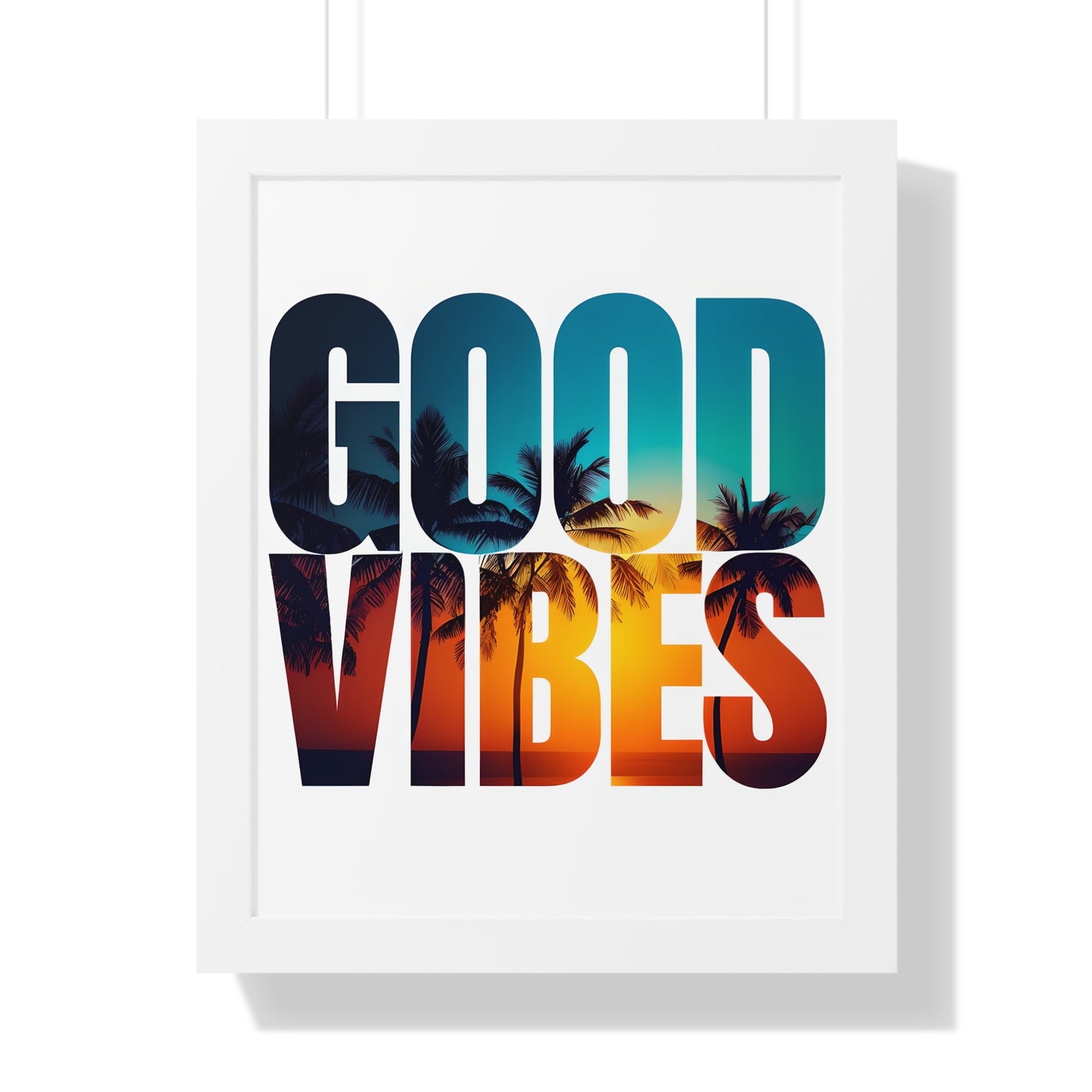 "Good Vibes" Tropical Sunset Framed Poster