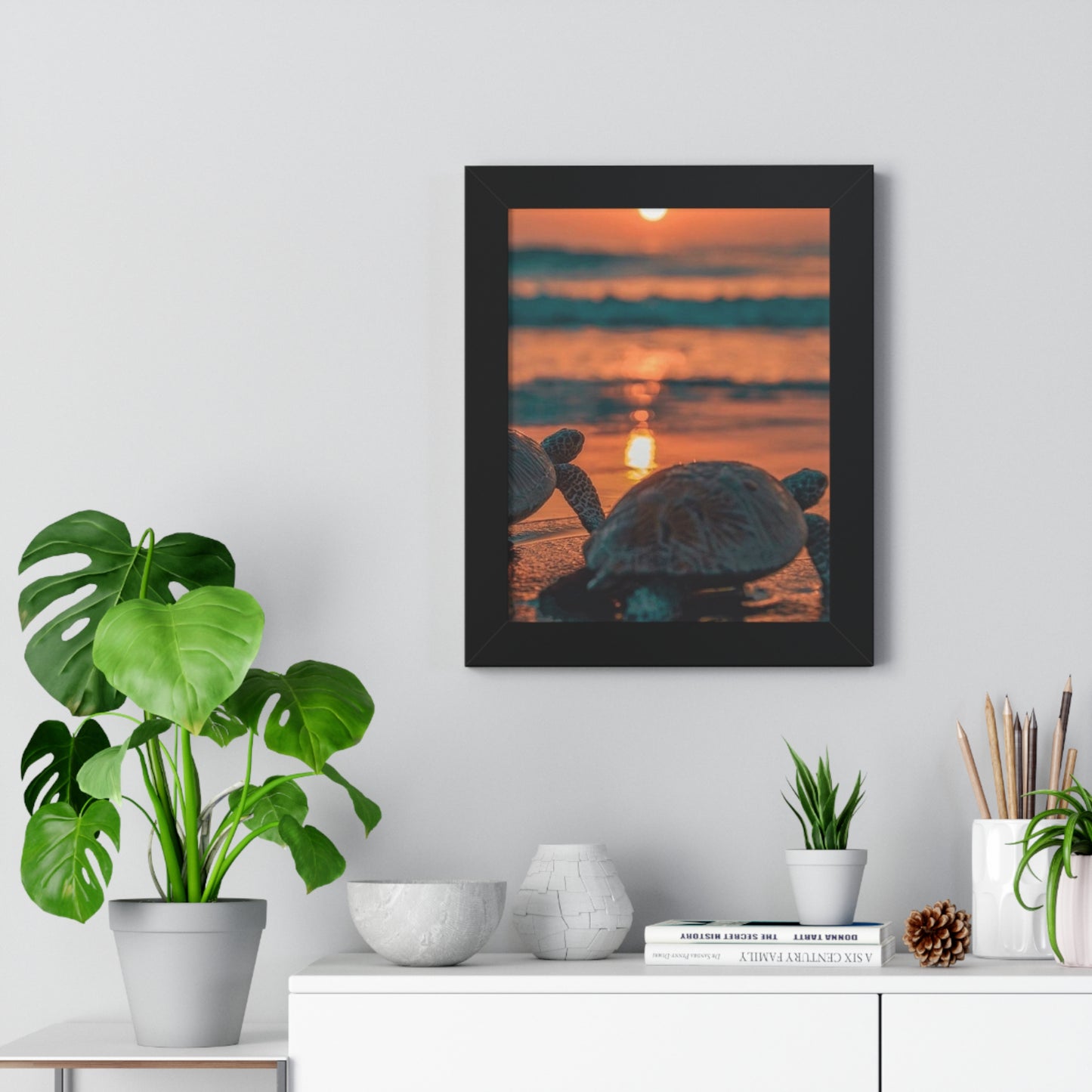 Sea Turtle Sunset Framed Poster