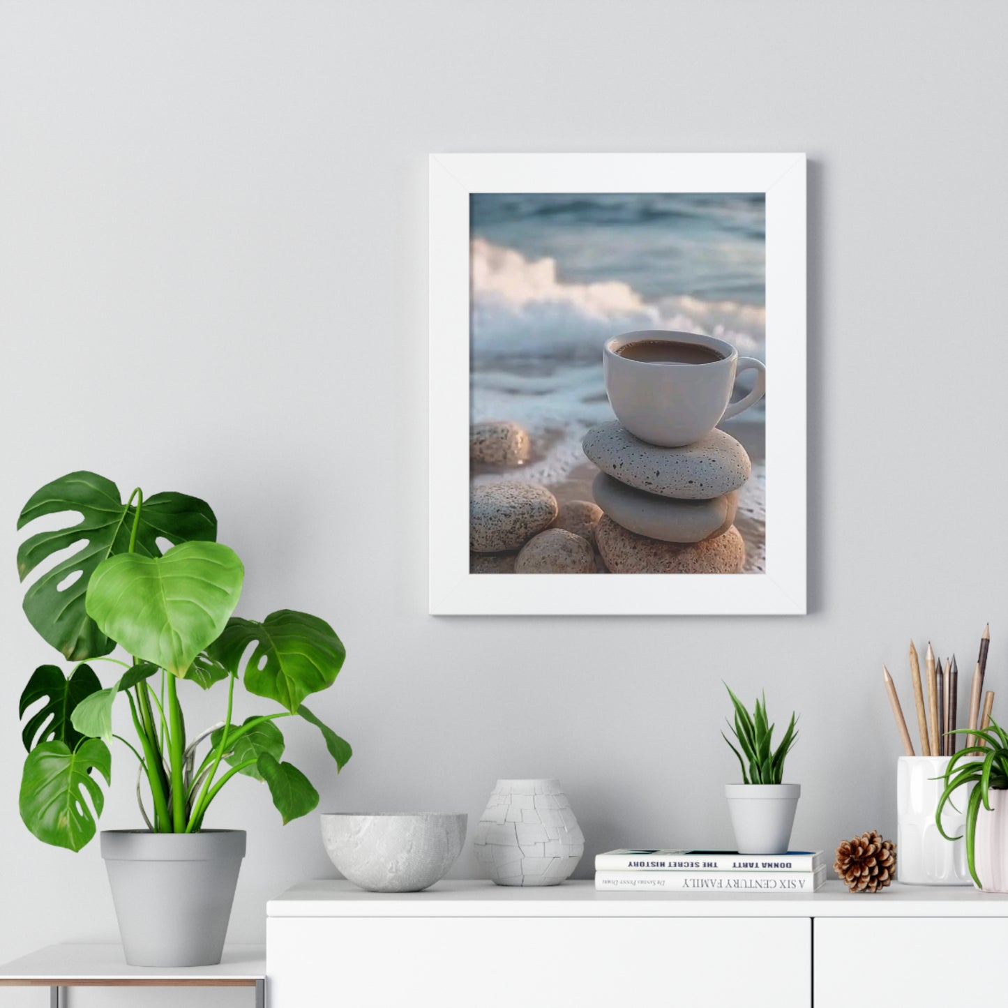 Coastal Coffee Beach Framed Wall Art