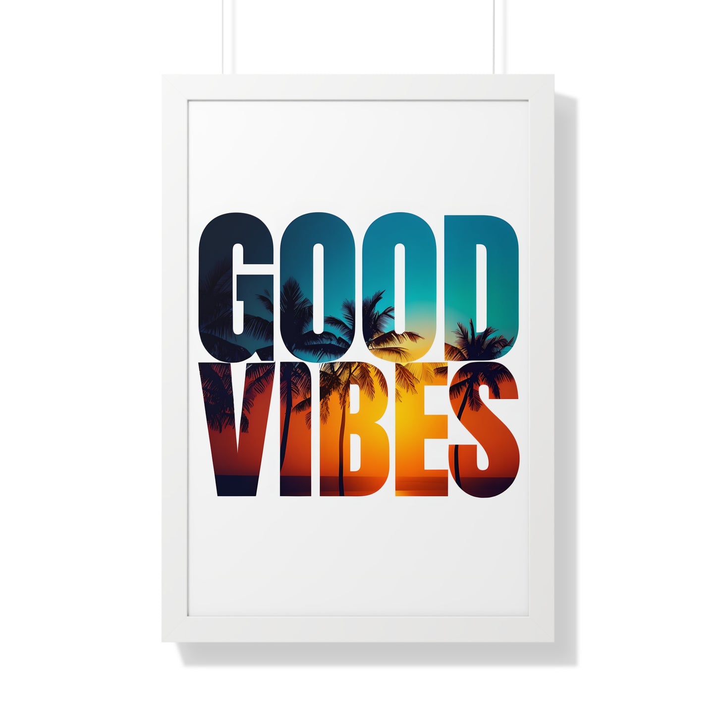 "Good Vibes" Tropical Sunset Framed Poster