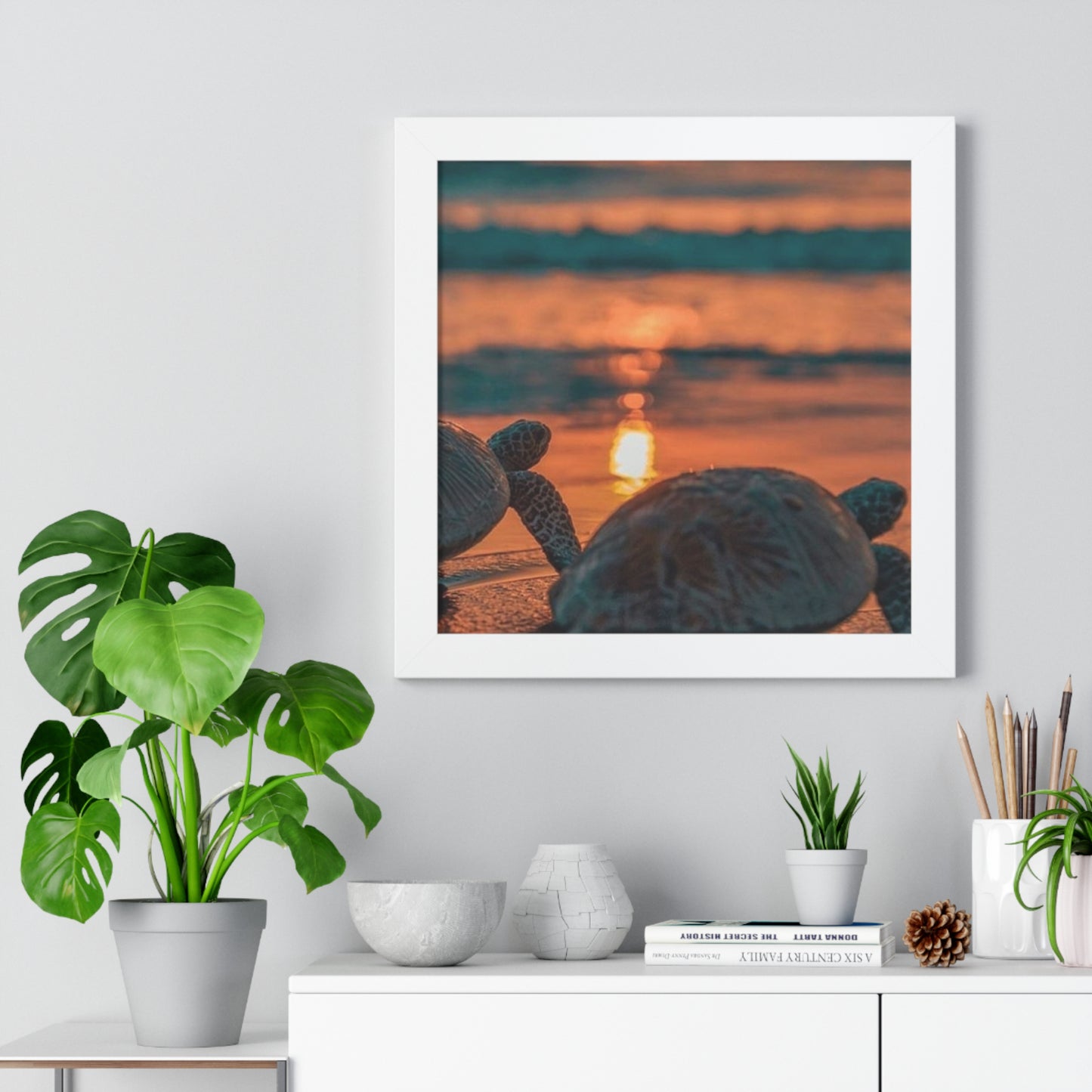 Sea Turtle Sunset Framed Poster