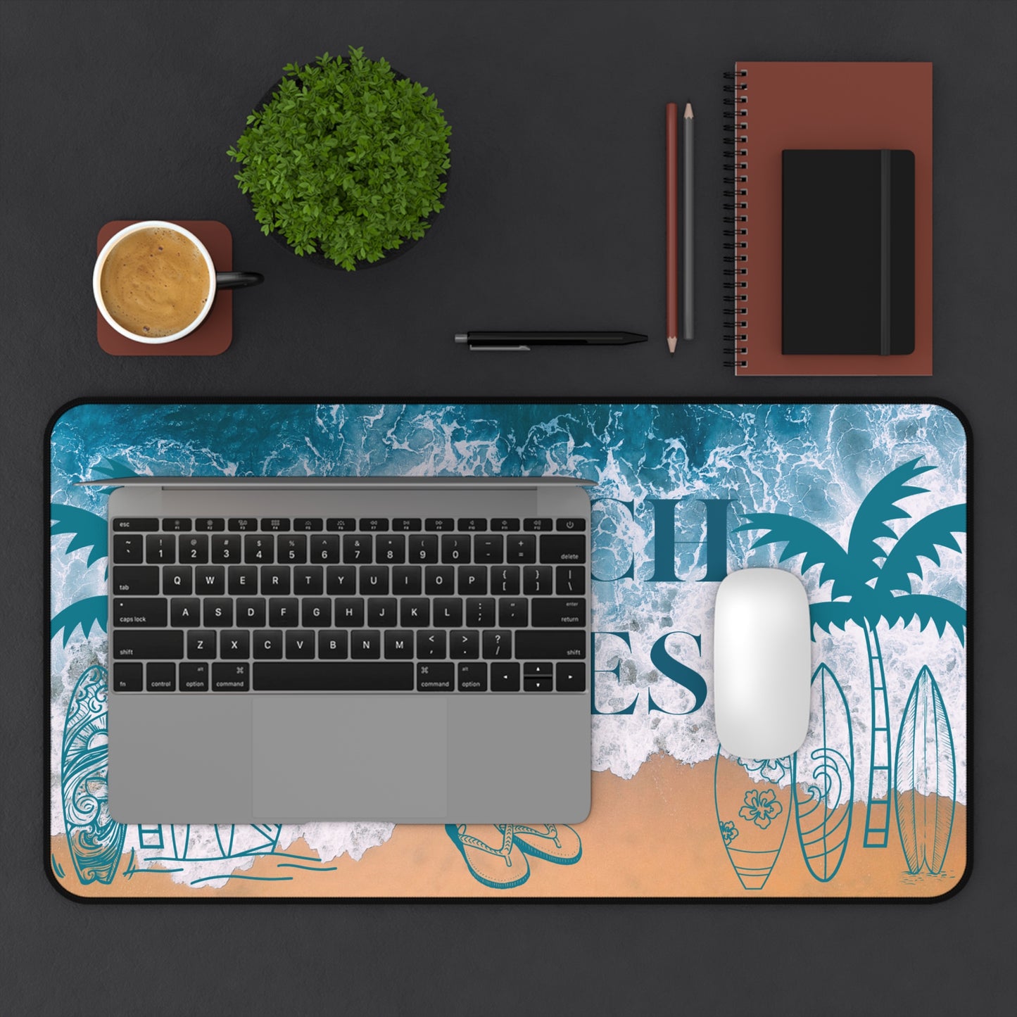 Beach Vibes Desk Mat — Surfboard & Palm