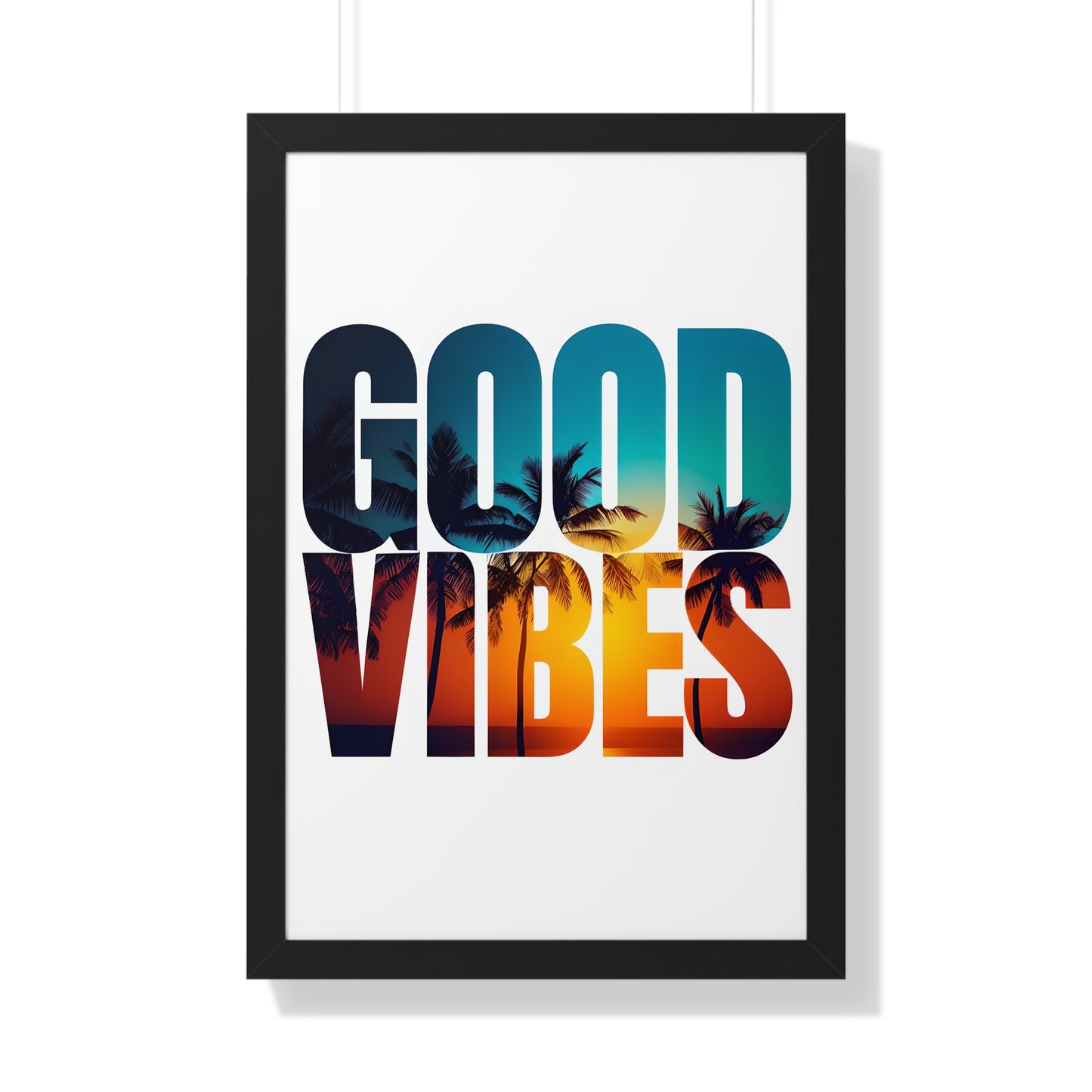 "Good Vibes" Tropical Sunset Framed Poster