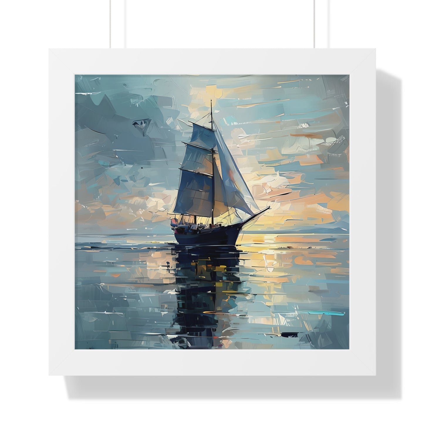 Single Sailboat Sunset Framed Poster