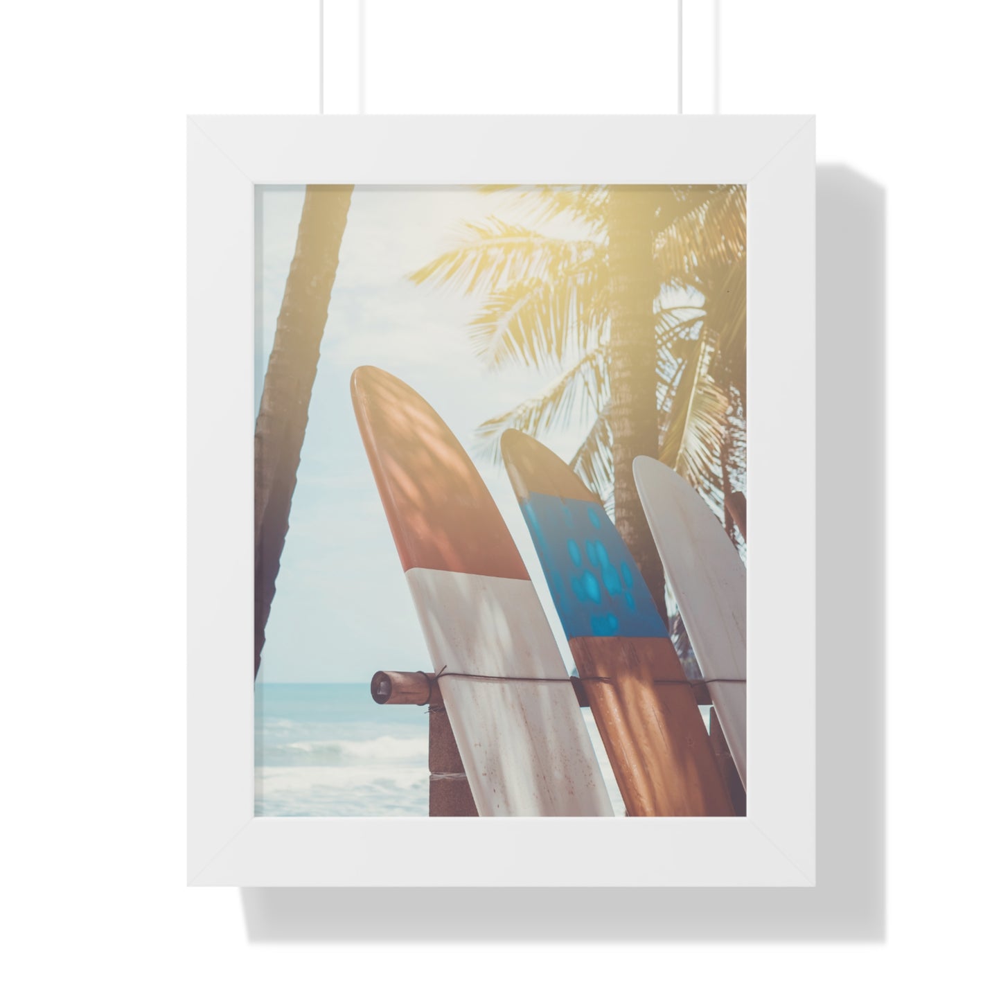 Beach Vibe Framed Vertical Poster, Surfboard Art, Coastal Wall Decor, Ocean Breeze Print, Perfect for Home, Summer Aesthetic