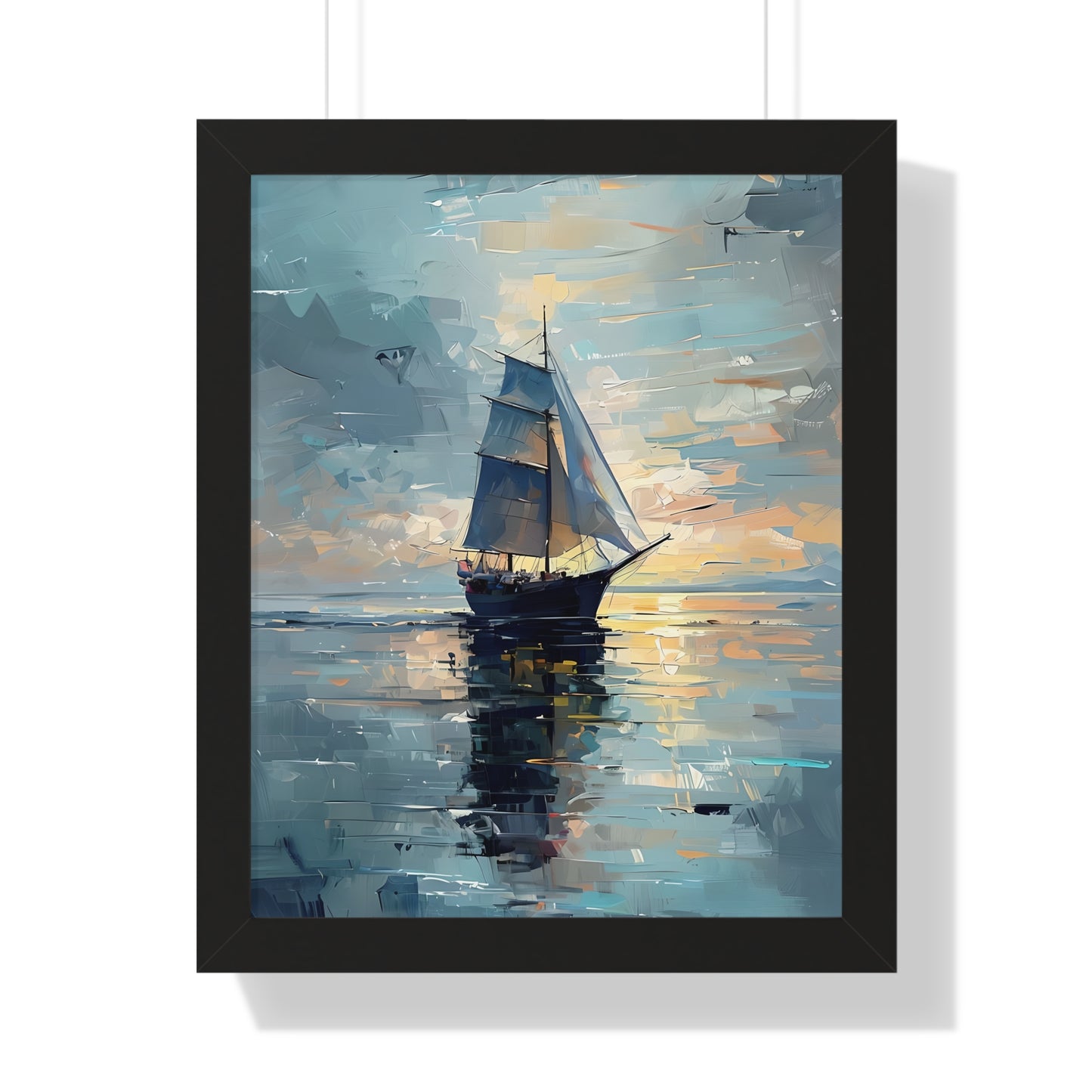 Single Sailboat Sunset Framed Poster
